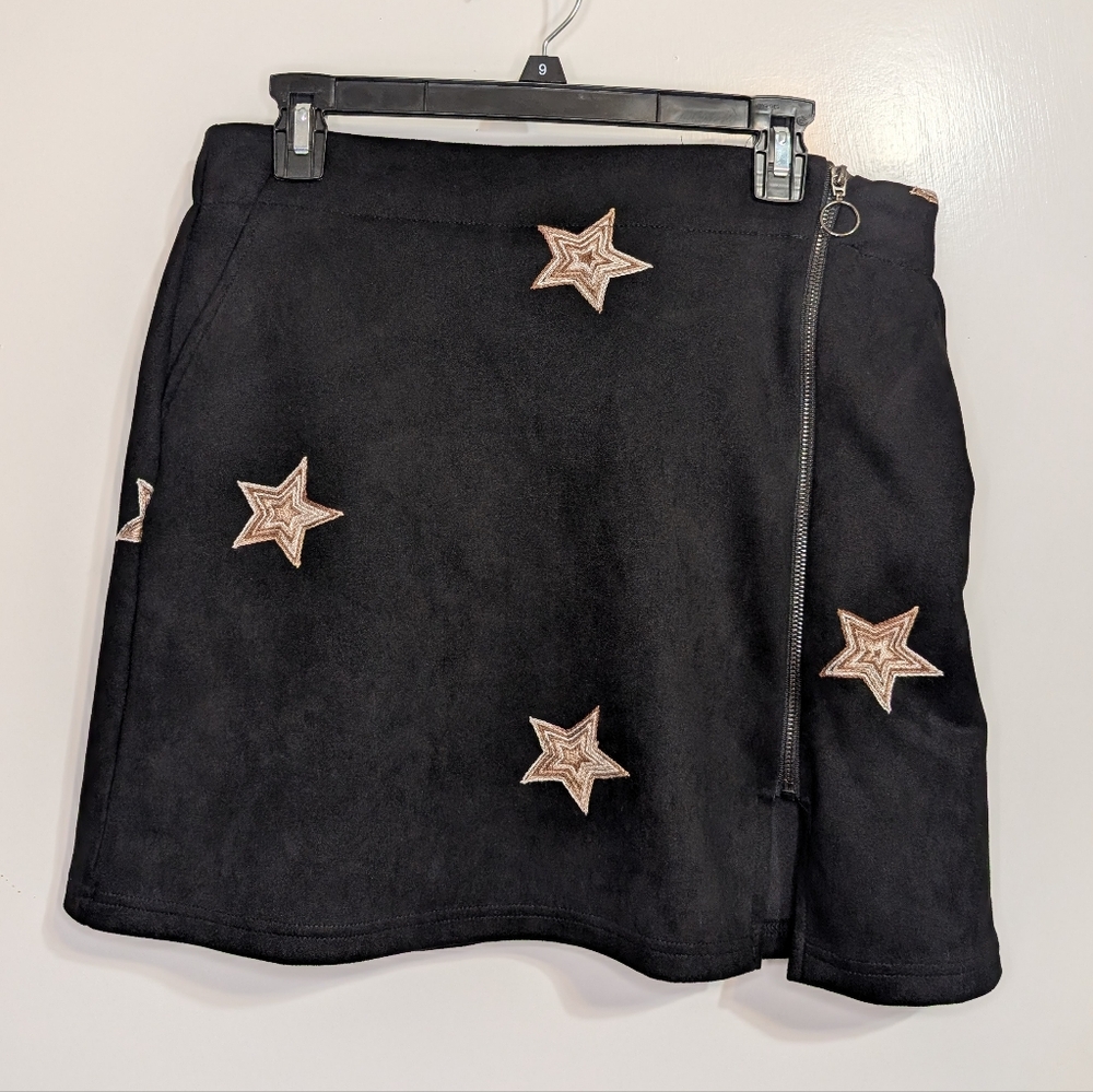 Altar’d State Star Embroidered Faux Suede Mini Skirt Black L